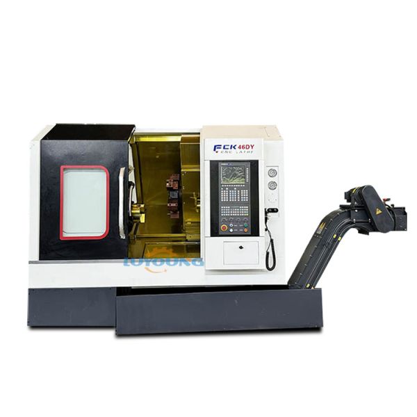 FCK46DY slant bed machine high accuracy hydraulic chuck with chip conveyor