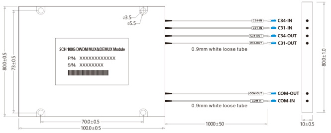 100GHz 1×5 DWDM Mux/Demux AWG 40 Channel C-Band with LC/UPC Single Fiber Plastic ABS Box Module