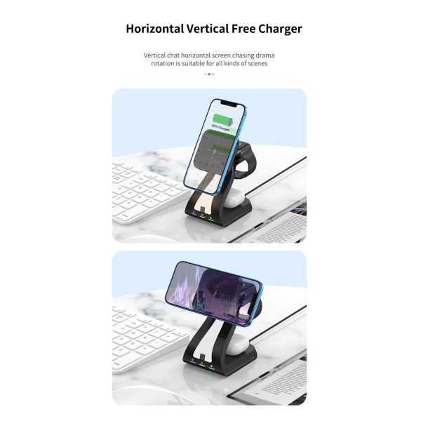 Phone Watch 3 In 1 Wireless Charger 20W / 15W Fast Magnetic With Dimmable LED Light