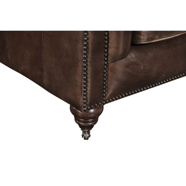 Solid Wood Legs Two Seater Brown Leather Settee , Chesterfield Sofa Bed With Universal Wheels