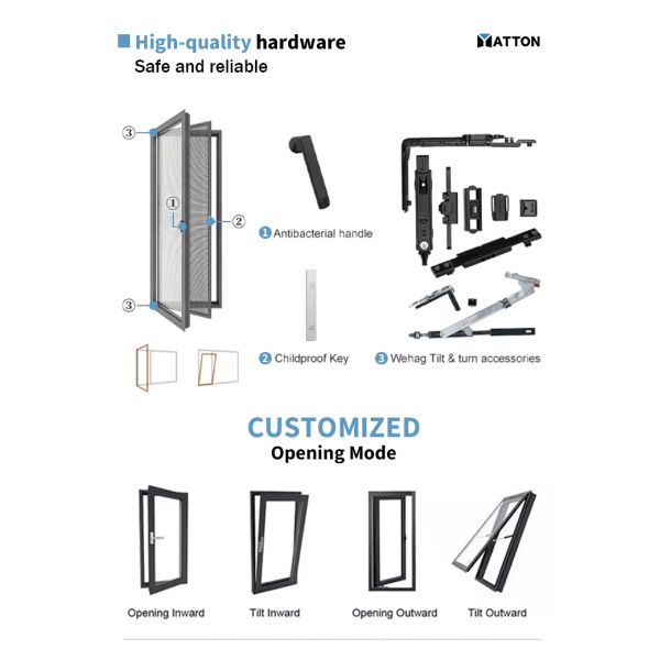 Customized Tilting and Rotating Window Heat Insulated Windproof Aluminum Window Aluminum bar for Window and Door