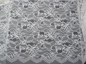 China White Nylon Swiss Lace Fabric Floral Knitted With Border Lace and Scallop Edge on sale