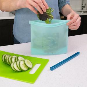China Leakproof Flat Collapsible Grade Reusable Clear Bags Silicone Food Storage Bag on sale