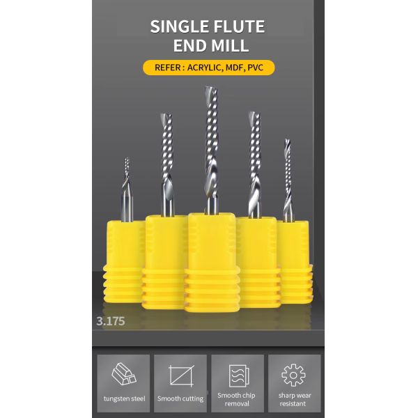 Yingba CNC Router Bits Customized Tungsten Single Flute Endmill With Coating Solid Carbide End Mill CNC Bit for Wood Working