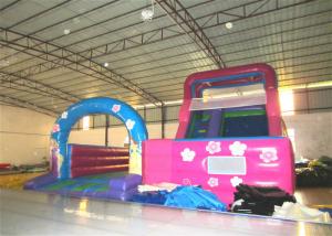 Quality Disney princess pink inflatable wide slide with jump area inflatable big dry slide bounce house for sale