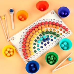 China Wooden Nordic Rainbow Beads Game Puzzle Early Education Chopsticks Training on sale