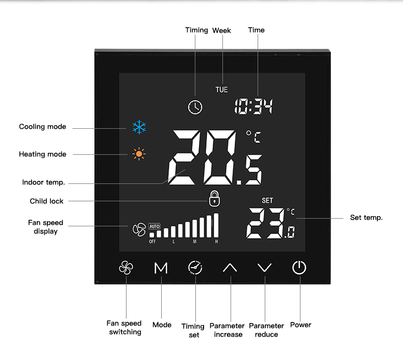 Commercial Programmable Fan Coil Thermostat Indoor Floor Heating Controller