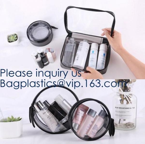 Toiletry Bag with Zipper TSA Approved Travel Cosmetic Bag PVC Make-up Pouch Handle Straps for Women Men, Carry On Airpor