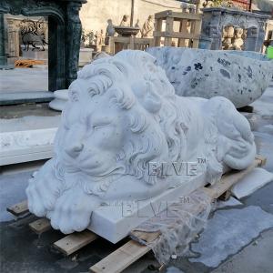 China Large Marble Sleeping Lion Statue Natural Stone Animal Garden Decor on sale