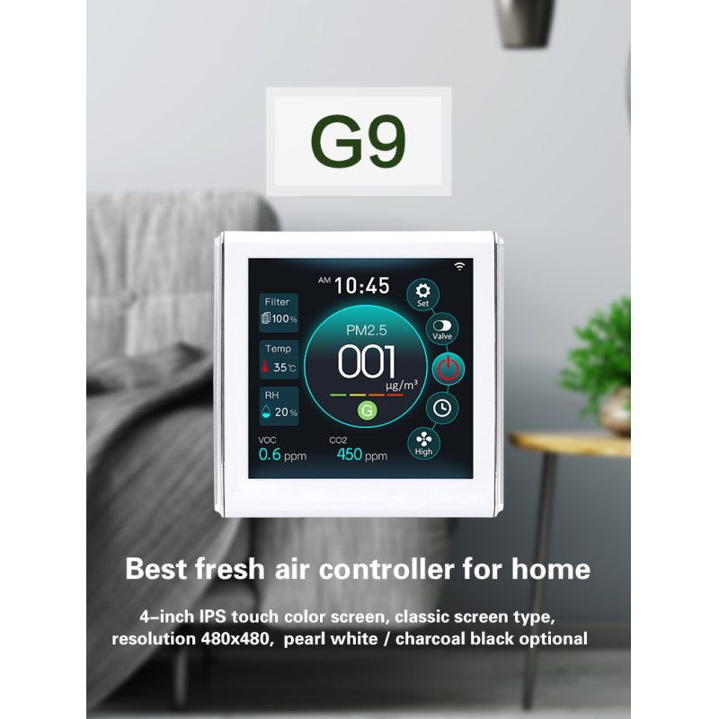 4 Inch LCD Color Touch Screen Smart Fresh Air System Controller with Multi Speed Fan Control VOC+PM2.5+CO2+Temperature+Humidity Sensors