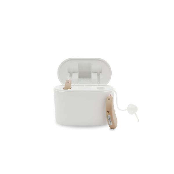 BTE Mini Rechargeable Hearing Aids Dual Microphone Beige White