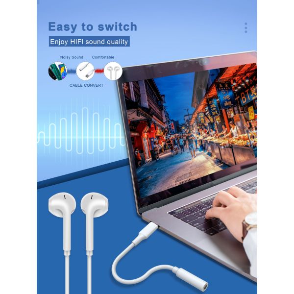 White OCC 10-13cm Usb Type C Audio Cable Type C To 3.5mm Headphone Jack
