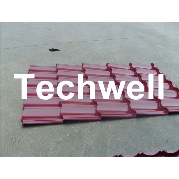 Custom 0.3 - 0.7mm Tile Roll Forming Machine With Double Press Mold And Hydraulic Cutting