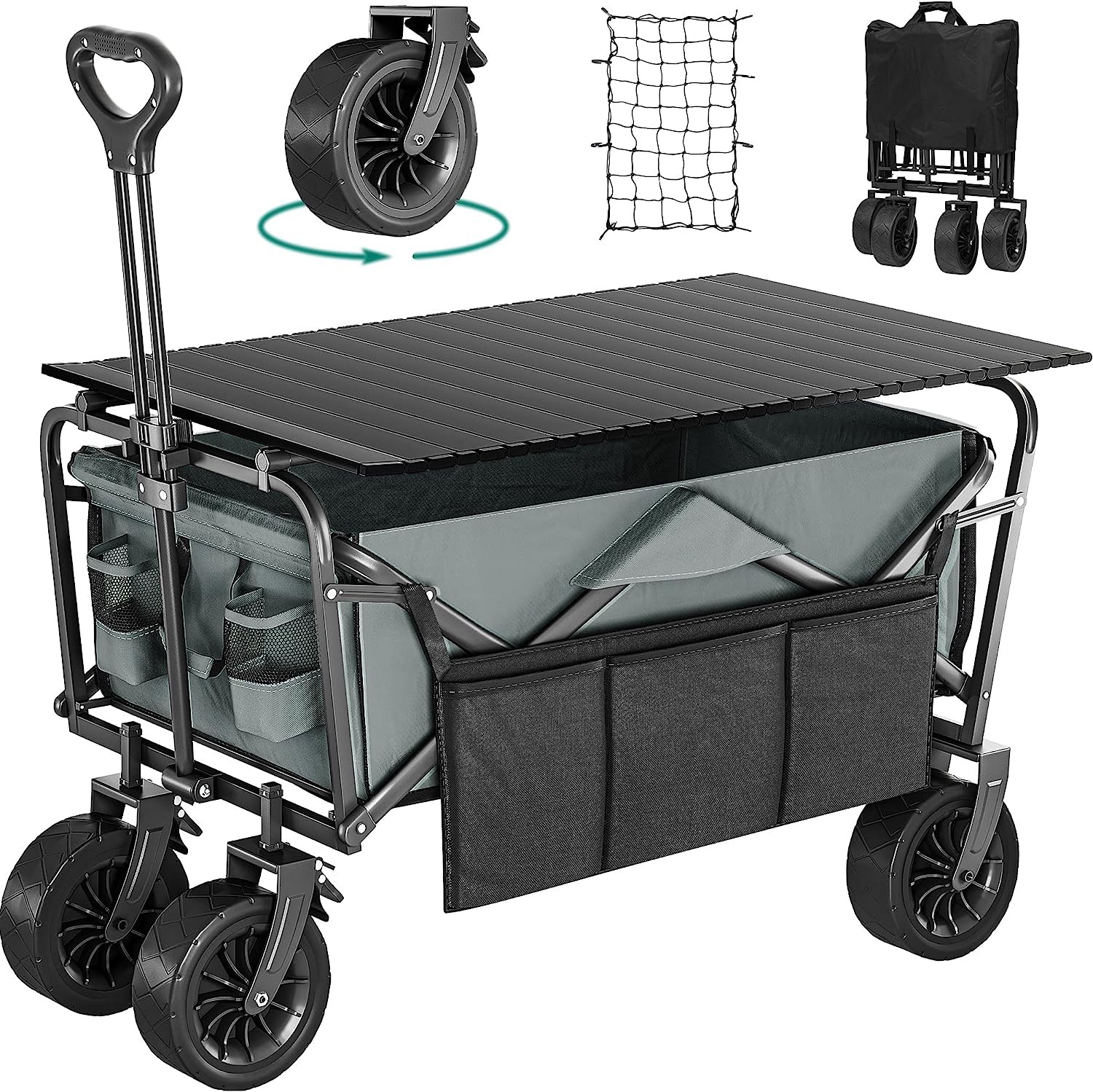 Folding Garden Cart’S Telescoping Adjustable Handle Locks And Extends Allows