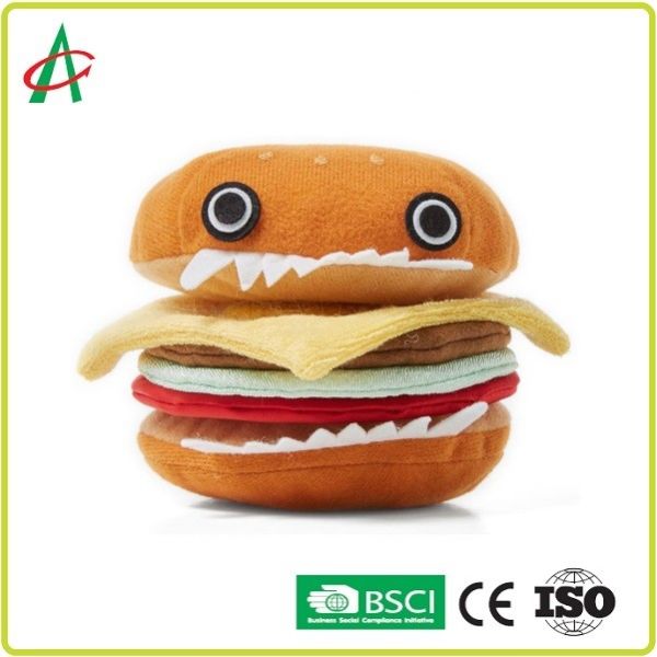 0.1kgs Hamburger Pet Plush Toy Three Charming Sounds