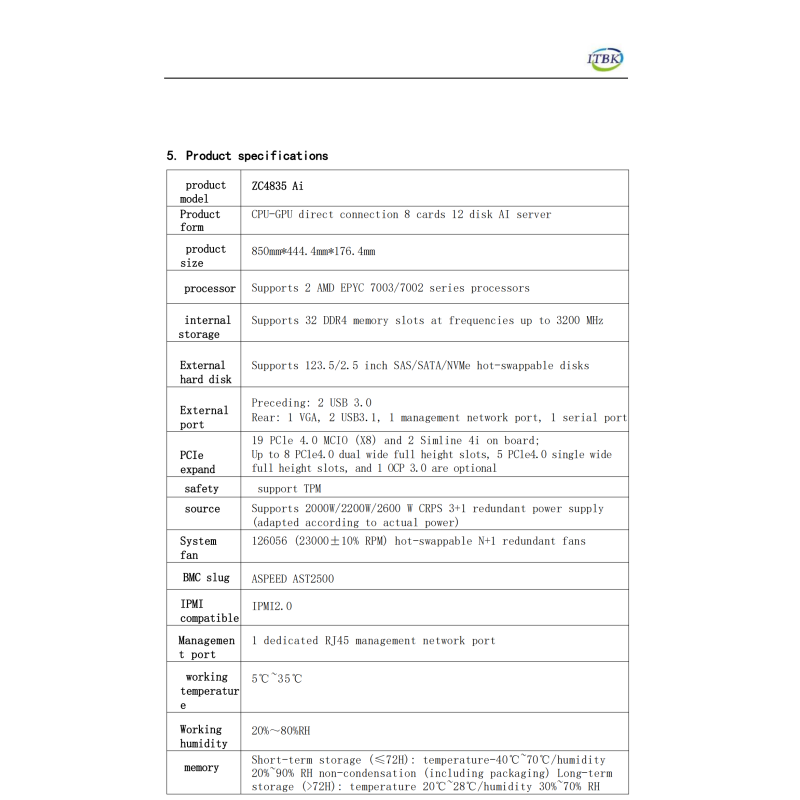 ZC4835 AI Server with TPM Safety Support for Enterprise