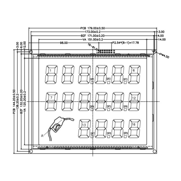 LCD Display for Fuel Dispenser 664 Type 7 Segment Custom Design LCD Module 10 Pins Serial Interface Monocolor Lcd Display