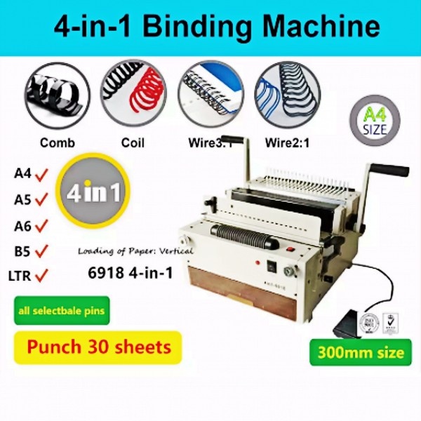 Multi 4 in 1 Electric Wire 2:1 Wire 3:1 Comb And Coil Punching Binding Machine