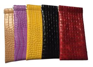 2024 hotting selling artificial leather spectacles pouch bag with elastic metal slip inside