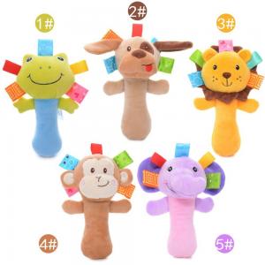 China Plush Dog Frog Monkey Baby Rattles Toys for Kids / Infant Developmental Training Toy on sale