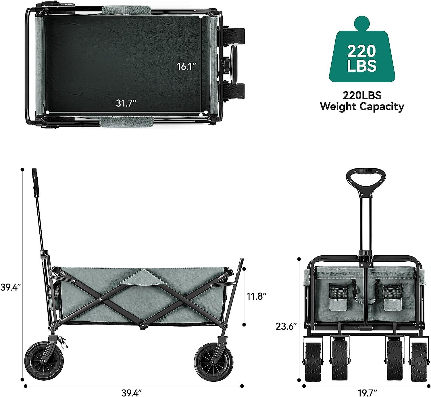 Folding Garden Cart’S Telescoping Adjustable Handle Locks And Extends Allows