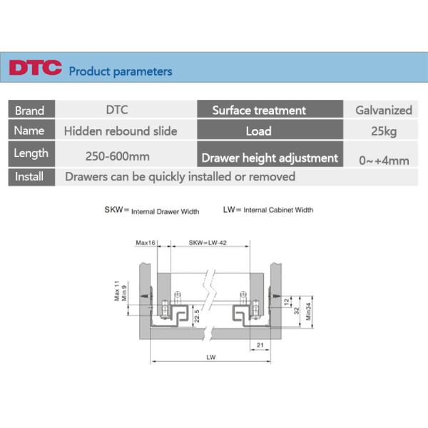 350mm Invisible Rebound Furniture Rail Drawer Runners 14 Inch