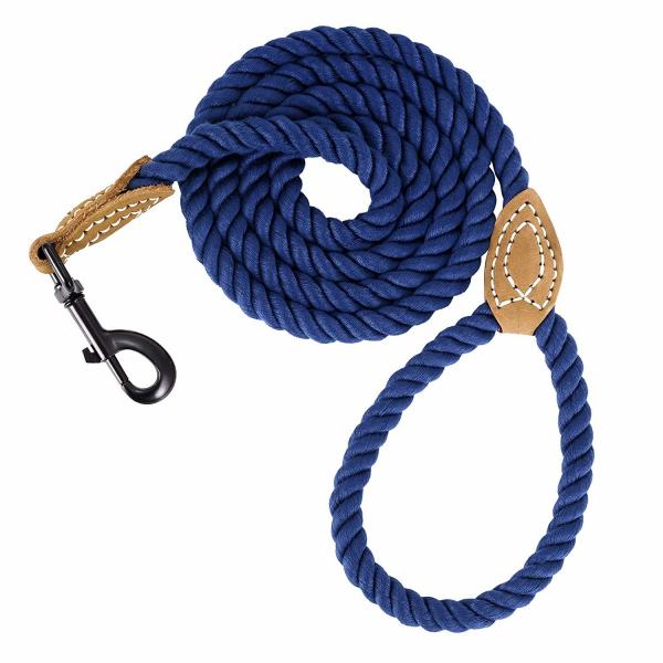 Buy Braided Cotton Dog Leash With Leather Tailor Handle Heavy Duty Metal Sturdy Clasp at wholesale prices