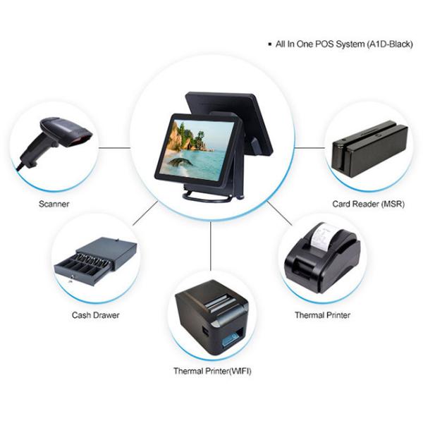 Black Color Dual Screen All In One Point Of Sale Systems With Aluminium Alloy Housing