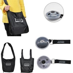 Black ABS Reusable Foldable Shopping Bag To Roll Up Polyester 210D