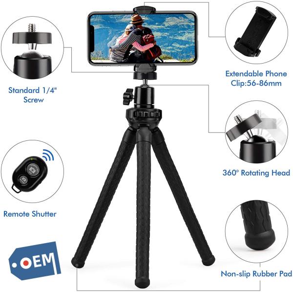 Buy Phone Tripod Flexible Tripod for iPhone Camera with Wireless Remote and Universal Phone Mount, 360° Rotating Mini Tripod at wholesale prices
