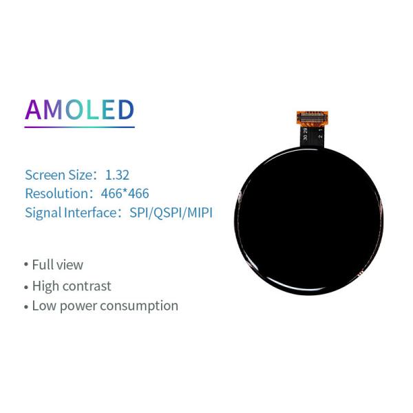 1.32 Inch Round AMOLED Oled Display 466X466 Resolution SPI/QSPI/MIPI Interface 600c/D IC CO5300