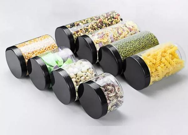 Buy Empty Screw Cap 400ml Plastic Jar Transparent Refillable With Black Lid at wholesale prices