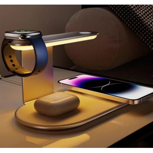 Multifunctional Wireless Charging Station With Adjustable Night Lamp And USB Input Output Three In One