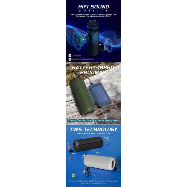 Portable LED Light Bluetooth Speaker With TPU ABS Textile 10W*2 Output For TWS Pairing And Hands Free Calling
