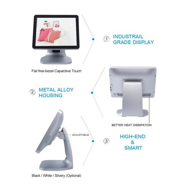 Scratches Resistance Silver Color 15 Inch All In One Pos With 8 Digital LED Display