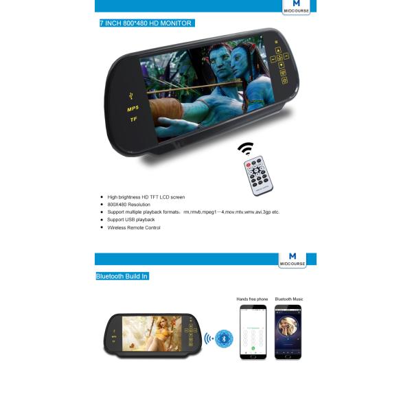 Universal 7 inch lcd car monitor for rear view mirror with mp5 / FM transmitter / USB / Bluetooth / mp3