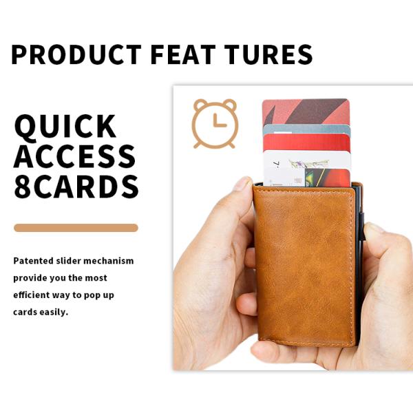 RFID Blocking PU Leather Automatic Pop Up Credit Card Holder Wallet With Metal Card Box
