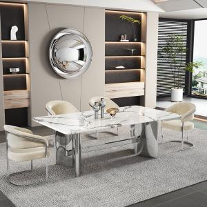 Buy cheap Light Luxury Stainless Steel Marble Dining Table Set Non-Folding from wholesalers