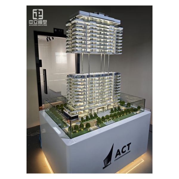 Custom Modern Office Building Architectural Scale Model with Elevator Lift Function and LED Lighting