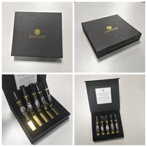 2 Sides Open Black Textured Perfume Gift Wrapping Boxes Customized With EVA Insert