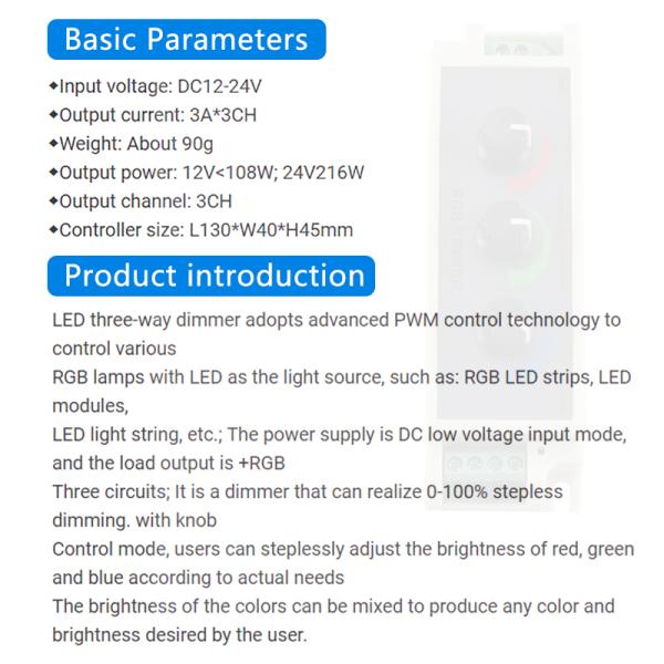216W LED RGB Controller Dimmer With 3 Way Stepless Adjustable Switch
