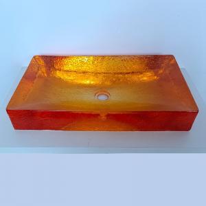 Quality Amber Color Glazed Glass Wash Basin Tap Hole Free Glass Vessel Sinks for sale