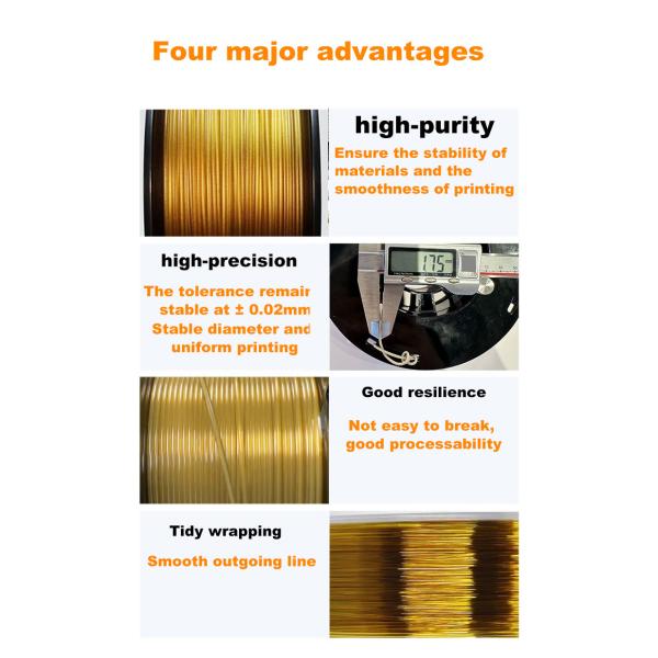 High HDT 0.45Mpa 210°C Ultem 1000 PEI Resin Nature Color 1.75mm 3D Printing Filament with Elongation Break 5mm/min Type 60%