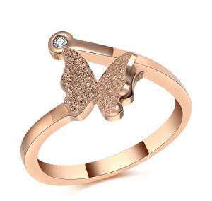 Quality Rose Gold Butterfly Rings for Girl Diamond Finger Ring for Lady Stainless Steel Frosted Gold Ring for sale