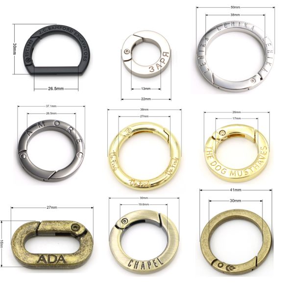Inner diameter 30mm gold spring trigger open O ring personalized flat round carabiner