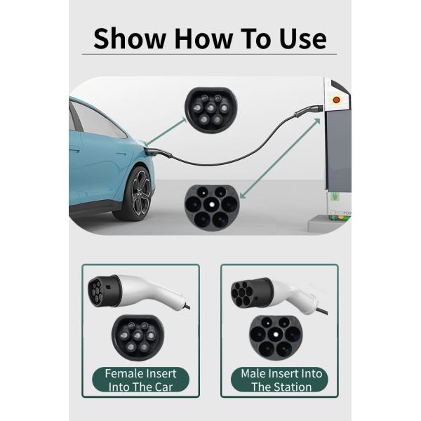 Double-Head Gun EV Charging Cable 22KW Type2 Wireless Charging Station with 32 Amp Rated Current and 220V Input Voltage