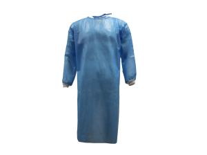 Quality Blue PP+PE 45GSM AAMI Level 2 Disposable Isolation Gown Back Opening With Rib-knitted Cuffs&amp;Ties&amp;Polyester Thread for sale