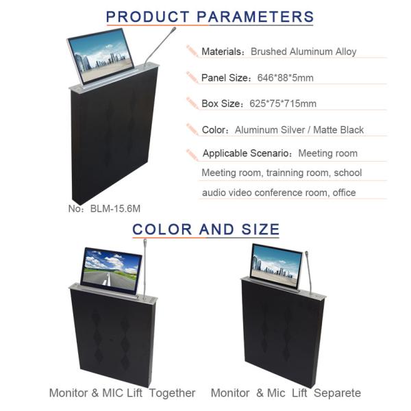 Conference system motorized lcd monitor lift mechanism with discussion microphone
