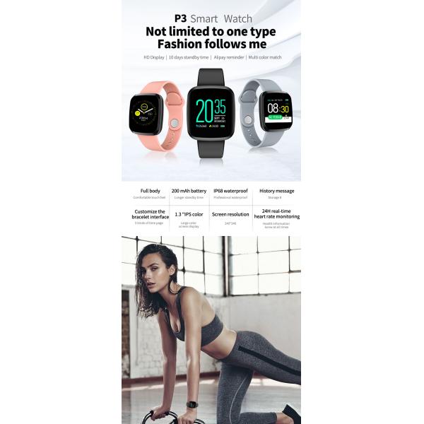 P3 smart watch Detects Heart Rate Wristband Blood Pressure Watch Oxygenand Outdoor Exercise APP