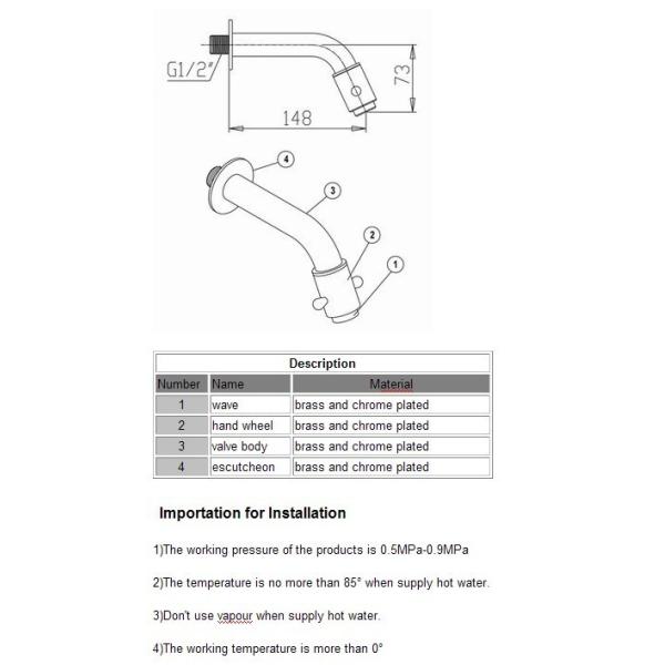 Single Hole Wall Mounted Kitchen Taps 0.05 - 0.9MPA , Brass Button Rotating Switch Taps